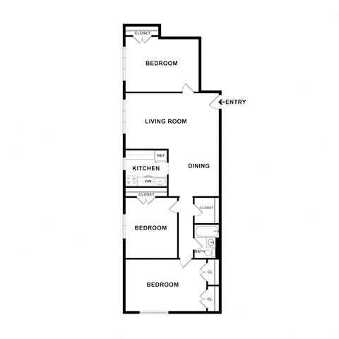 3 Bedroom 1 Bath Floor Plan at Overlook Apartments, Hyattsville, Maryland